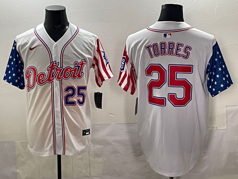 Men Detroit Tigers #25 Torres White National Flags 2025 Nike MLB Jersey style 41